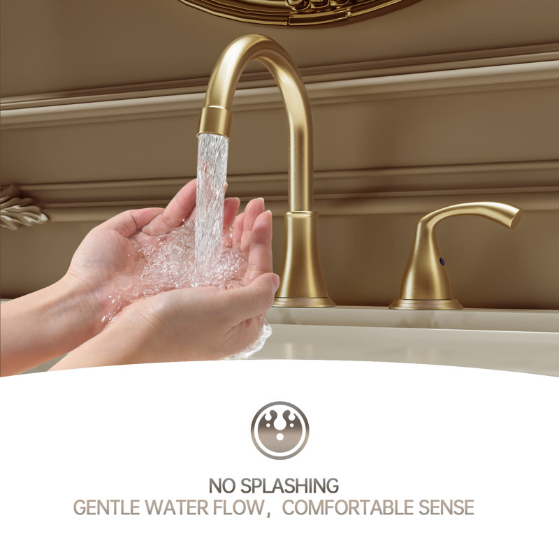 8 Inch 3 Hole 2 Handle Widespread Brushed Gold Bathroom Sink Faucet, Modern Bathroom Faucet With Metal Pop Up Drain And Water Supply Lines