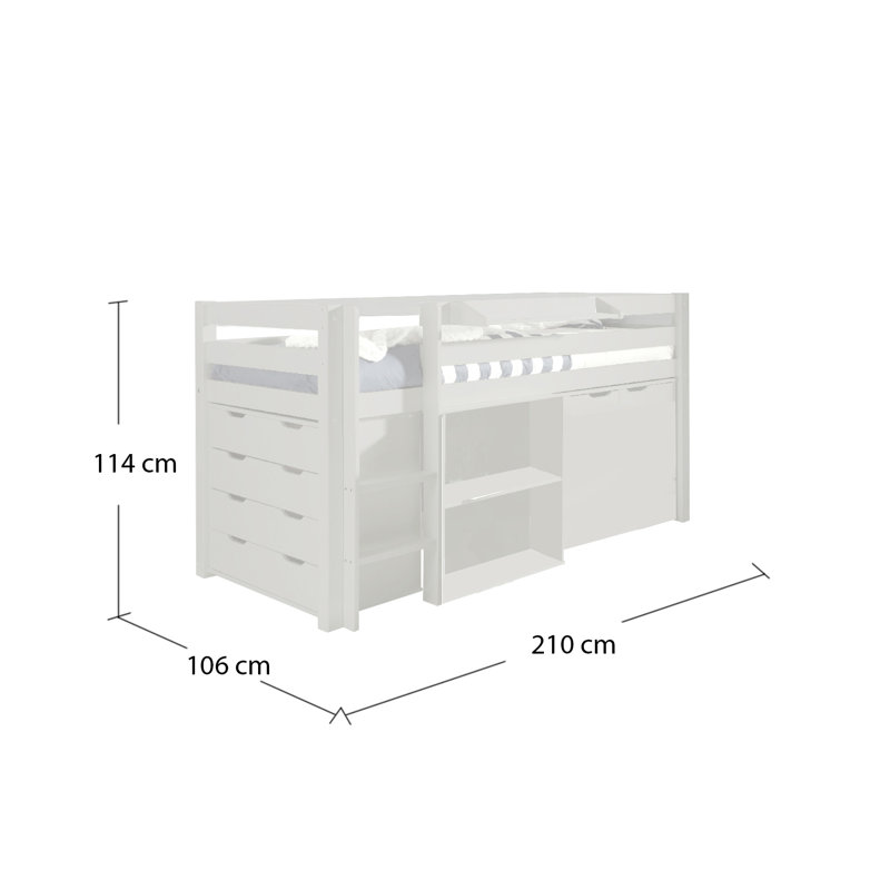 Edwards Cot Bed / Toddler (70 x 140cm) Loft Bed Bed with Bookcase by Vipack, White