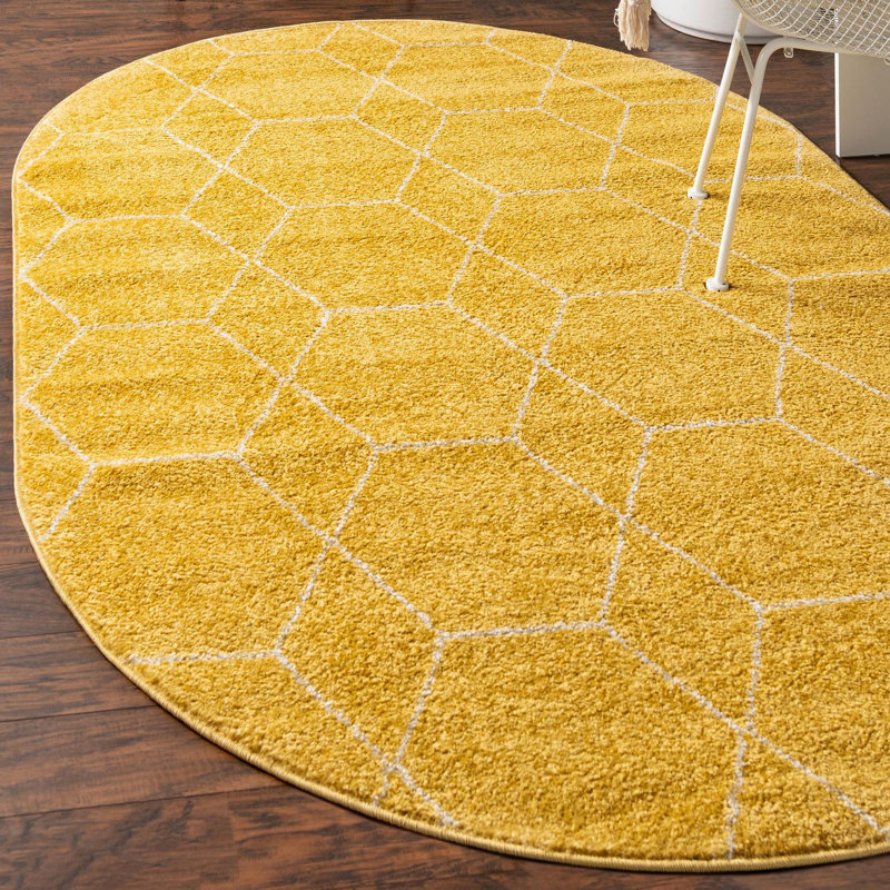 Debrodie Geometric Area Rug, Oval 5'3" x 8', Yellow