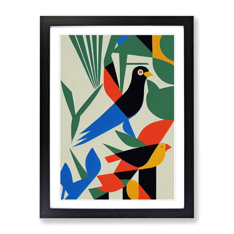 Birds in Abstract - Wall Art, 48cm H x 36cm W, Black Framed, White