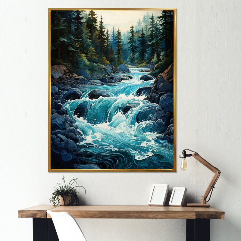 River Reverie sur toile, Cadre flottant doré, 20" H x 12" W