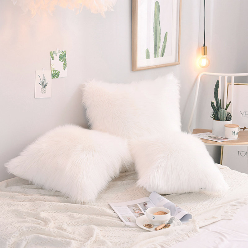 Woolen Sofa Pillow Cover, White