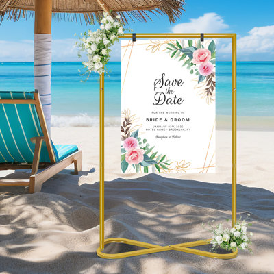 Golden Floor-Standing Wedding Sign Stand, Metal Poster Frame Display For Welcome Signs, Ceremony Decor & Event Posters