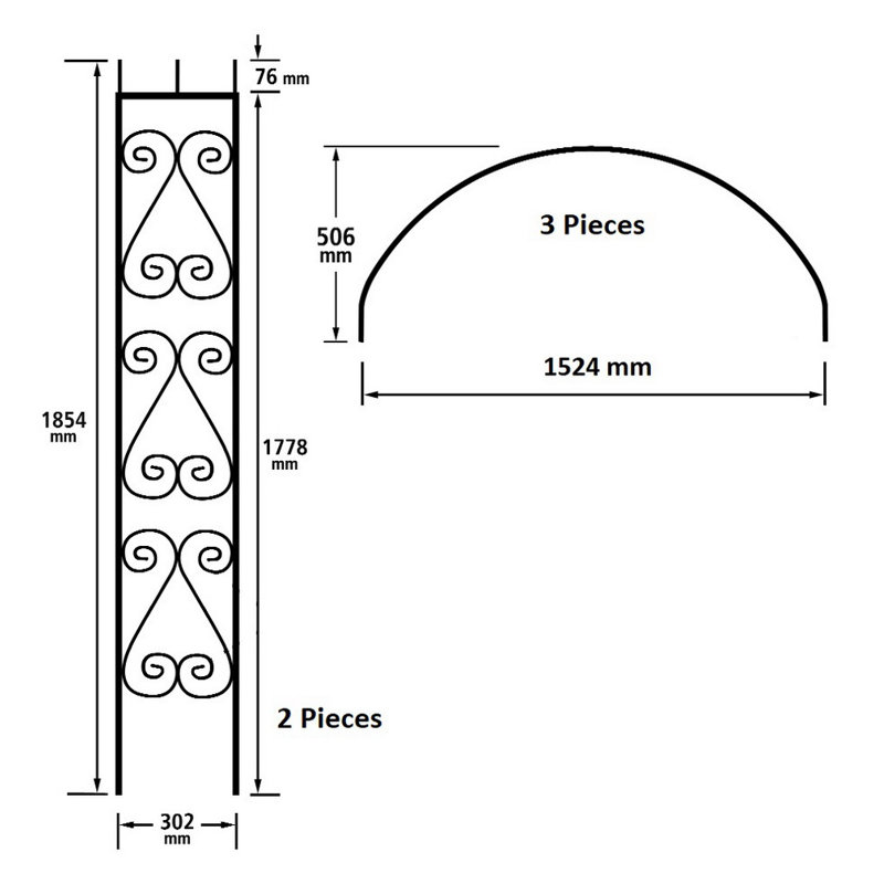 Boda 30cm D Metal Arbour in Black, 152cm W x 203cm H x 30cm D