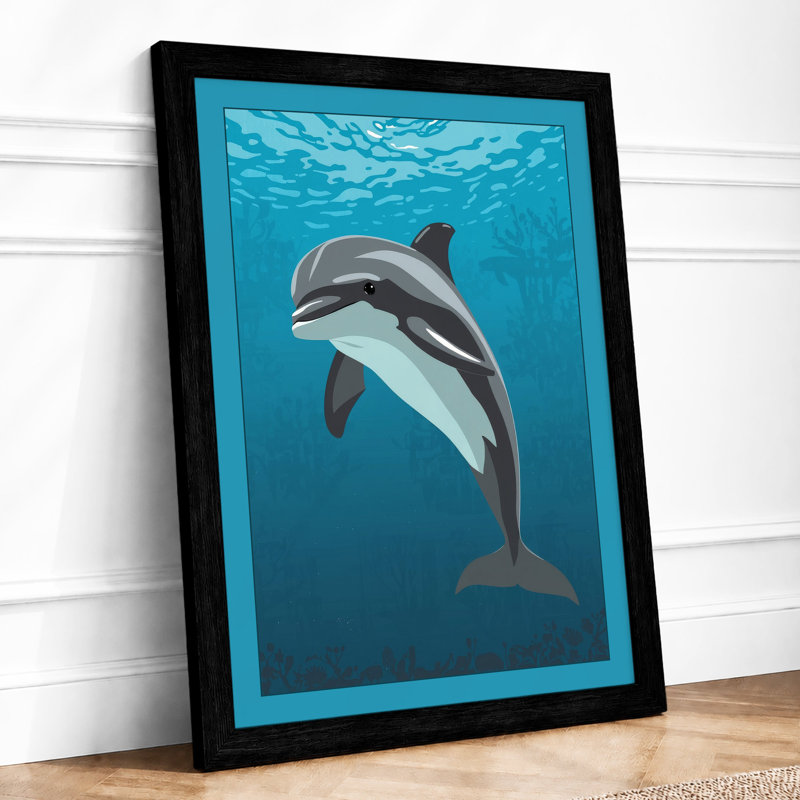 Dolphin In Open Water Coastal - Print, A1 - 84.1 x 59.4 cm, Black