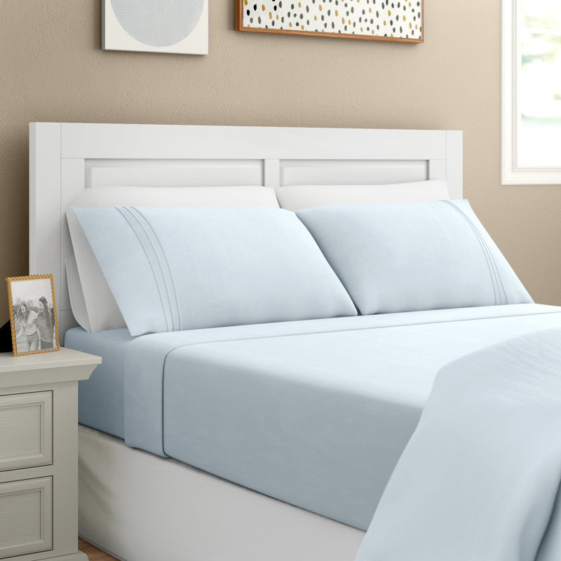 Ensemble de draps en microfibre de satin de coton, Bleu glacier, Ensemble de drap pour lit très grand avec drap-ho