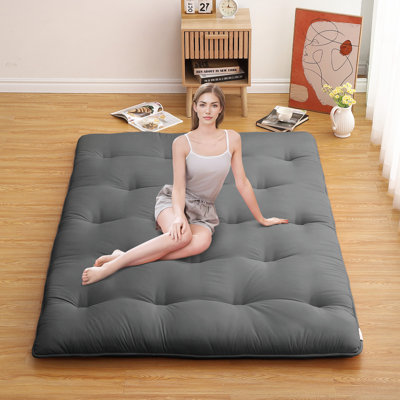 Full Size Foldable Japanese Floor Futon Mattress 80"x54", 4 Inch Thick Roll-Up Water Resistant Tatami Sleeping Mat, Portable High-Density Foam Lounger for Home, Camping & Travel, Dark Gray