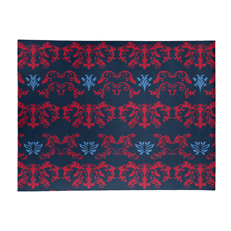 Tapis damassé bleu / rouge, Rectangle 8 pi x 10 pi