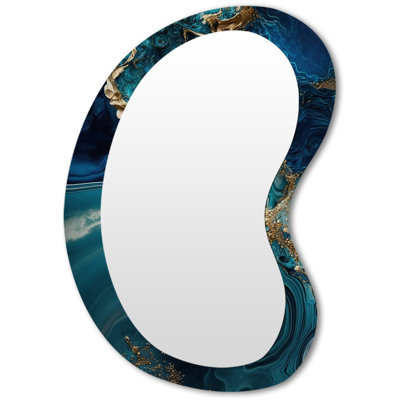 Erbie Abstract Geode Turquoise I - Marble Irregular Shape Unique Wall Mirror, Modern Asymmetrical Mirror, Printed Metal Art