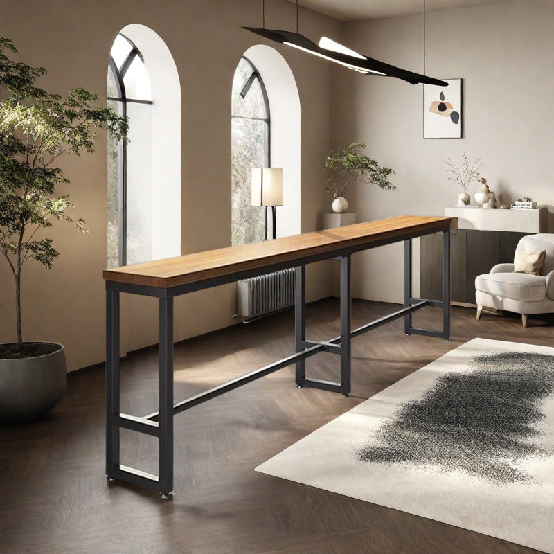 Table de bar en bois massif de style industriel, H 41,3 po x L 94,4 po x l 15,7 po
