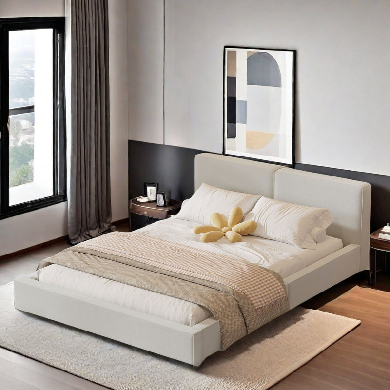 Lit plateforme tapissier Supriya Elegant, Beige