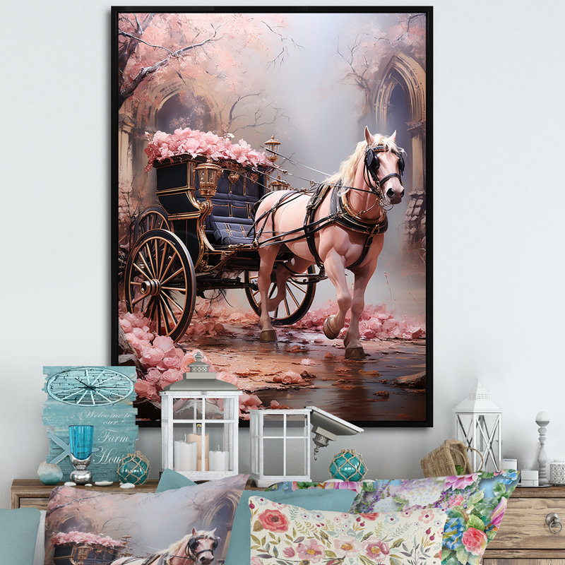 «Romantic Wedding Cart Journey I», reproduction sur toile, Cadre flottant noir, H 32 po x l 24 po x P 1 po