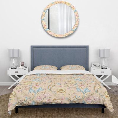 Blue Pink Vintage Floral Paradise I - Floral Duvet Cover Set