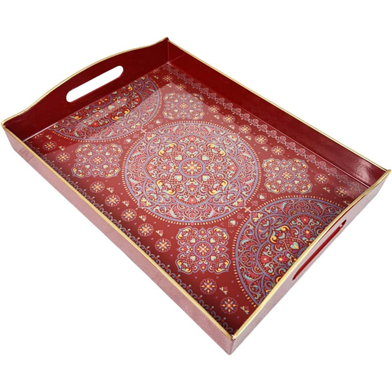 Plateau de service décoratif Boho avec poignées, plateau en plastique pour table basse, repose-pieds et décoration intérieure