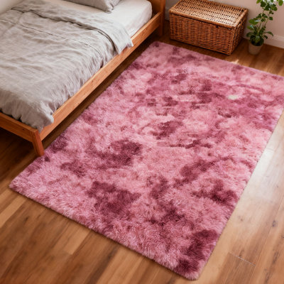 Soft Area Rugs for Living Room, Modern Shag Rug for Bedroom, Indoor Fuzzy Carpets, Upgrade Non Slip Backing, Ideal For High Traffic Areas, Tie Dye Red