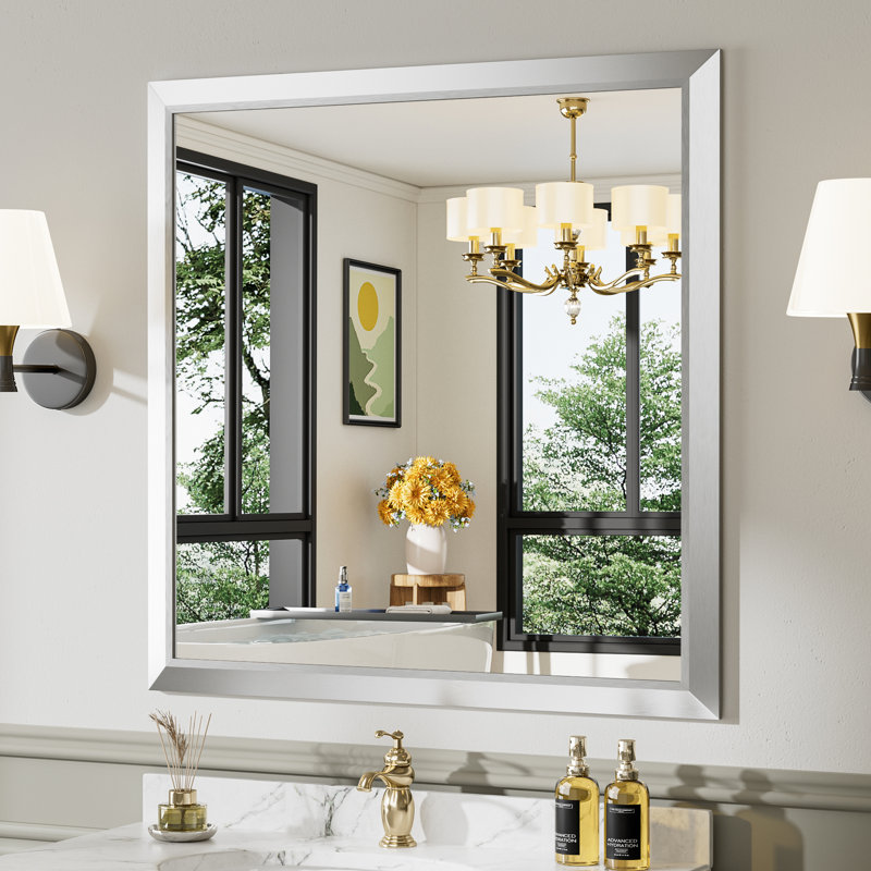 Miroirs de salle de bain modernes et contemporains en métal biseauté rectangulaire / carré avec verre trempé HD, Carrée