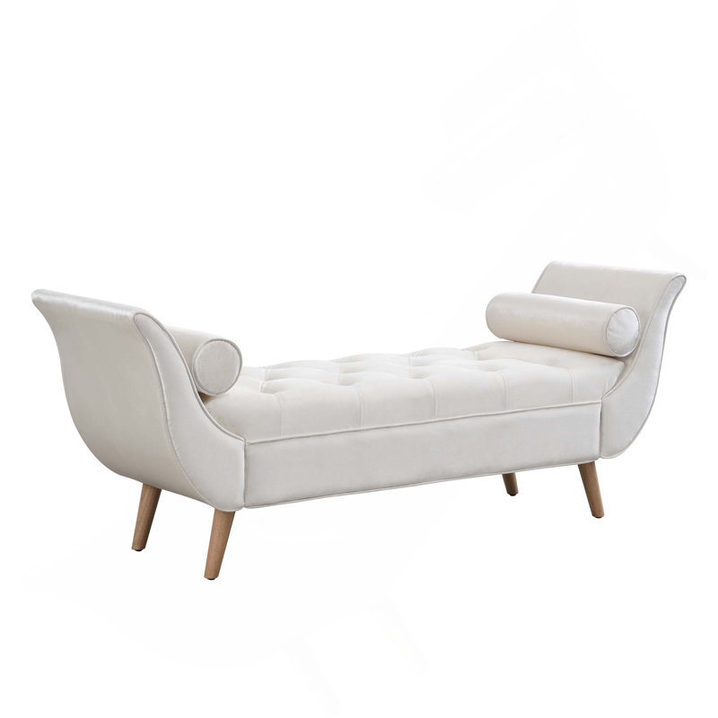 Banc de lit capitonné en velours avec 2 coussins et accoudoirs roulés pour le hall d'entrée, le salon et la salle à manger