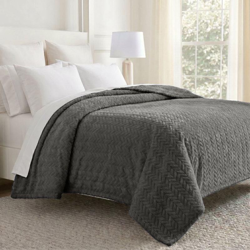 Couverture en molleton doux à chevrons Hope, Lit simple, Gris anthracite