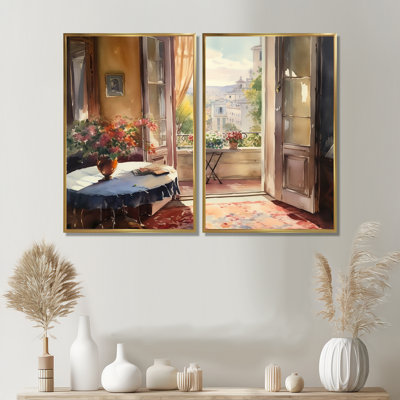 Beautiful View In To Rome, Italie - impressions sur toile beige, 2 pièces