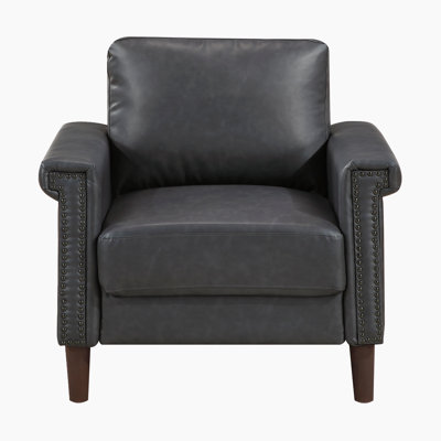 Chaise de salon en simili cuir 34 po Thayer avec siège à ressorts ensachés et garniture cloutée élégante