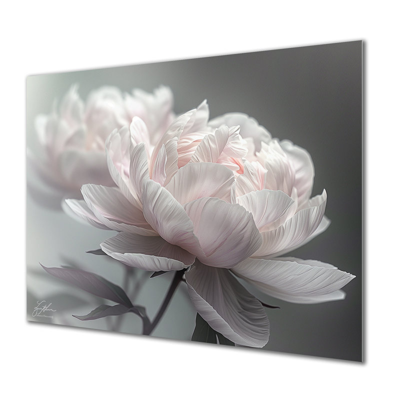 Décoration murale pivoines blanches et grises - pivoines, Sans cadre, H 34 po x l 44 po