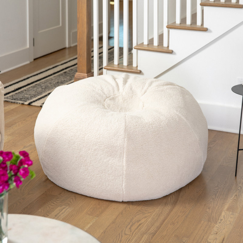 Fauteuil à billes en coton Classic, Grand, Sergé de coton naturel Sherpa