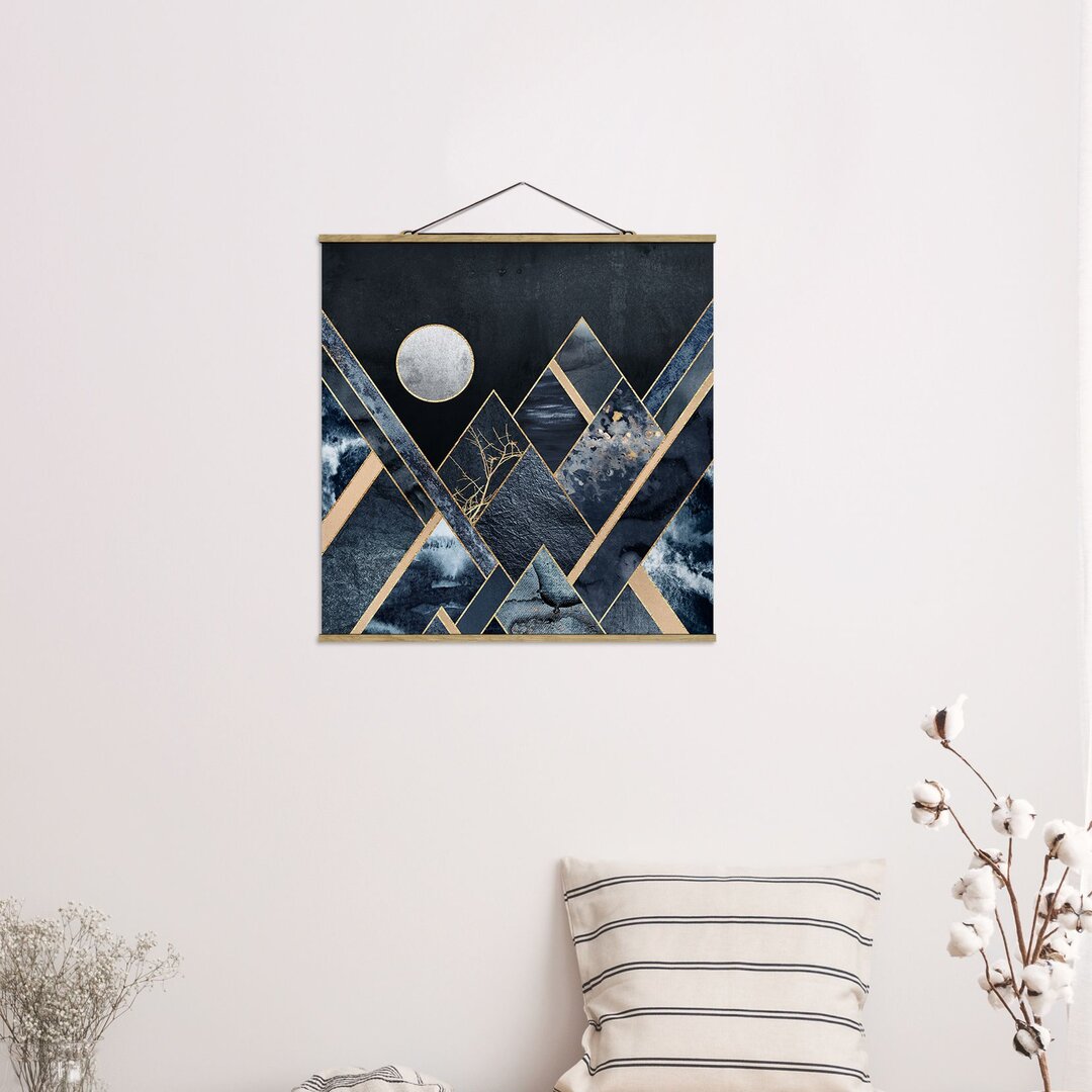 Grafikdruck Golden Moon Abstract Black Mountains von Elisabeth Fredriksson