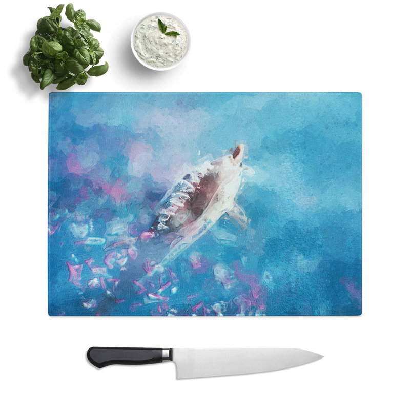 Tempered Glass Swimming Dolphin Chopping Board, 28.5 cm W x 20 cm L