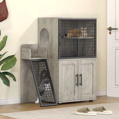 Enceinte de litière pour chat avec plateforme
