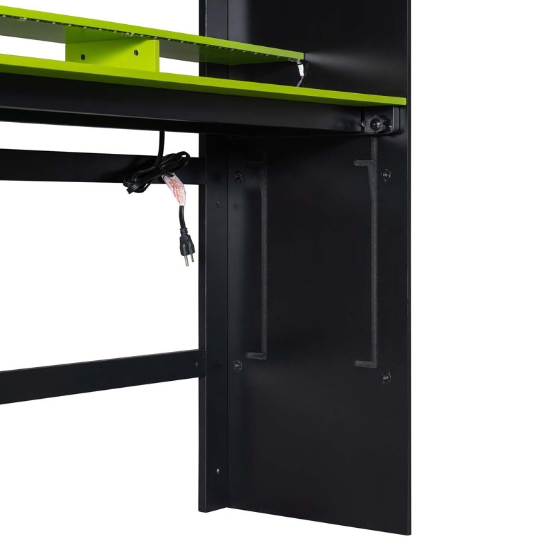 Lit superposé double en bois avec bureau à hauteur réglable, garde-robe, grand espace de rangement et lumière RVB, Vert