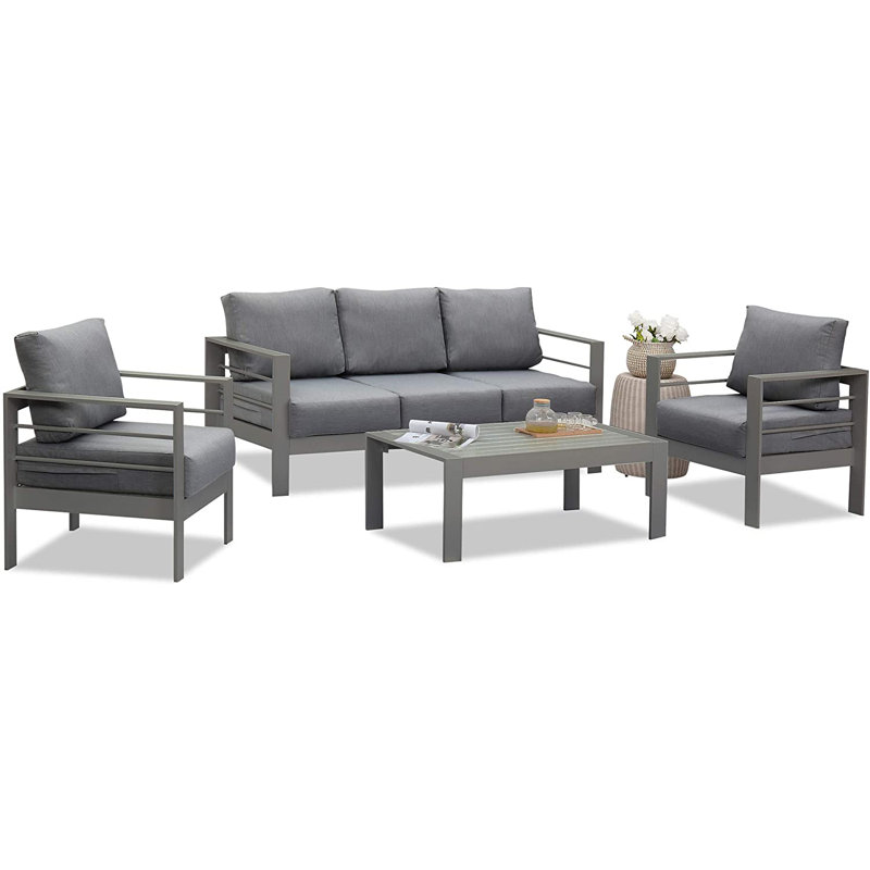 5 - Person Patio Conversation Set with Cushions, Dark Gray, Gray