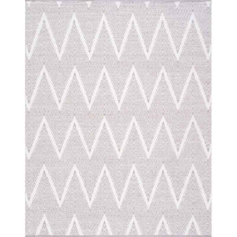 Contemporary Chevron Hand-Woven Cotton Rug, 5' x 8', Gray