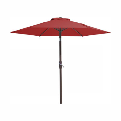  Parasol de marché rouge pour terrasse, 7,5 pi, 6 côtes robustes, parasol à bouton-poussoir inclinable / à manivelle pour jardin, terrasse, cour et piscine