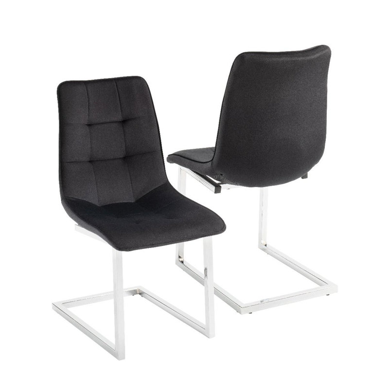 Wadley 46cm H Velvet Upholstered Metal Cantilever Chair, Black