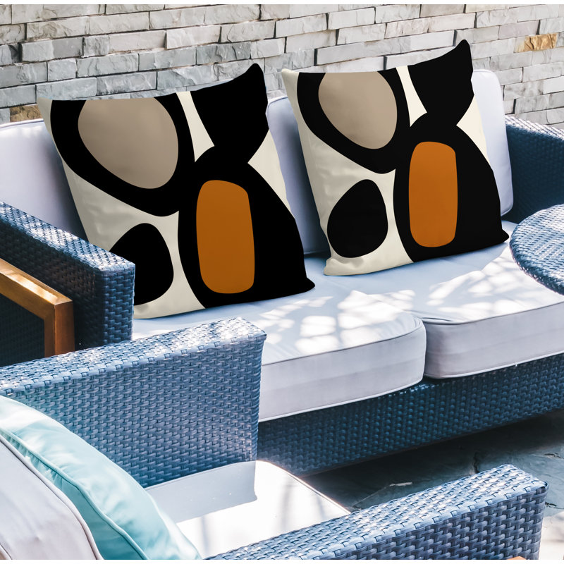 Lara Abstract Outdoor Reversible Throw Pillow, 19" x 19", Orange/Off White