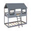 Lit simple superposé en bois simple avec toit, fenêtre, garde-corps et échelle-710490880