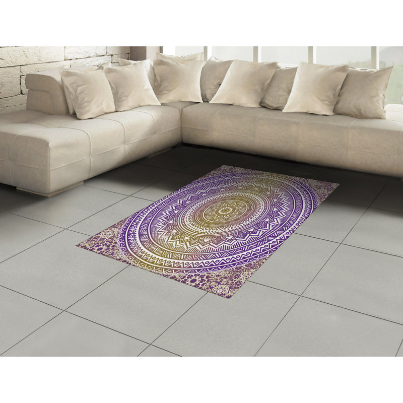 Yellow and Purple High Density Long Fiber Poly Threads Decorative Area Rug Carpet, Rectangle 4' x 5'8"