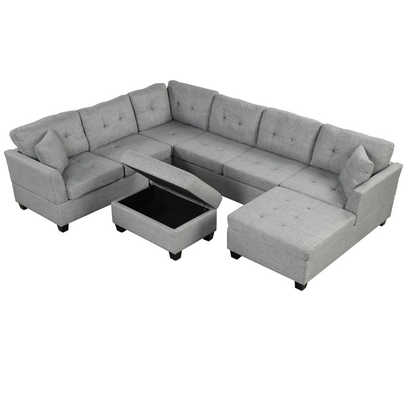 Canapé modulaire moderne de 121,3 po avec repose-pieds et canapé modulaire en U avec 2 coussins décoratifs Modern, Gris clair
