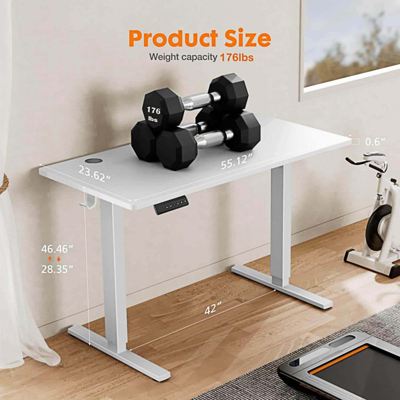 Bureau debout à hauteur ajustable Marther, Blanc, H 28 po x l 55 po x P 23 po