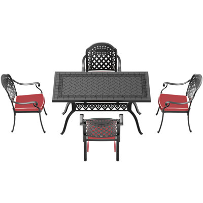 4 chaises de patio en aluminium coulé noir avec des meubles et des coussins - empilables et noirs