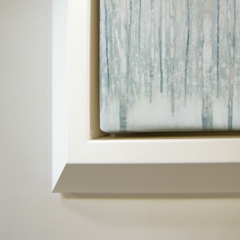«Birches in Winter Blue Gray» par Julia Purinton - impression sur toile, H 24 po x l 24 po, Beveled Floating Frame, Blanc