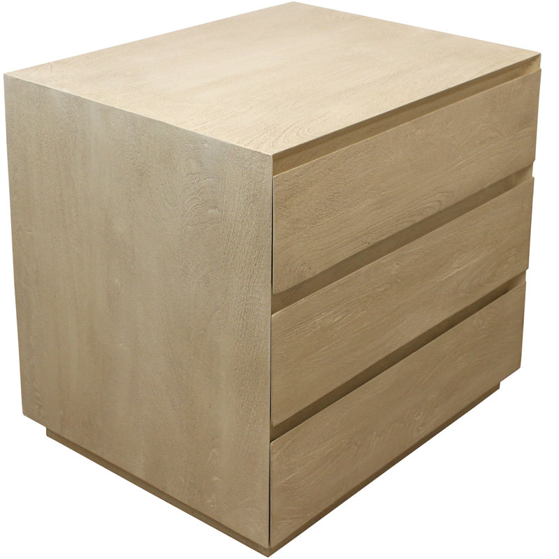 24" Natural Three Drawer Solid Wood Nightstand