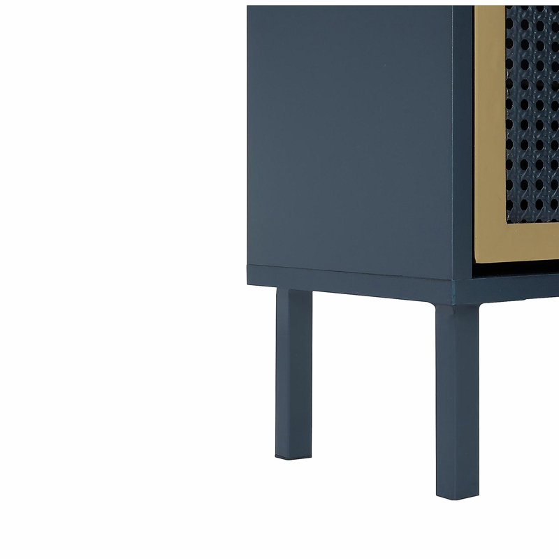 Modern Freestanding Metal Rattan Shoe Rack with 3 Doors for Entryway, Blue/Gray