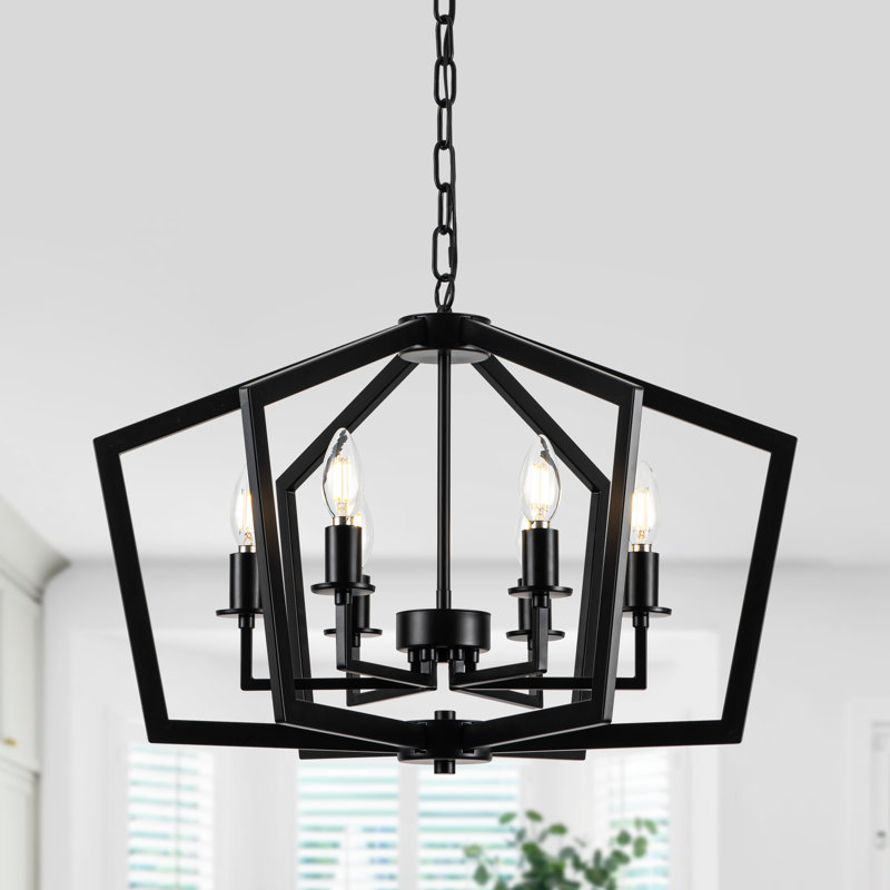 Gracie Oaks 6 - Light 24 inch Modern Industrial Black Chandelier, Lantern Pendant Light Fixture for  Dining Room