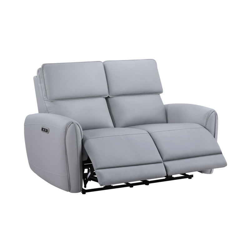 Causeuse grise en cuir synthétique avec port USB