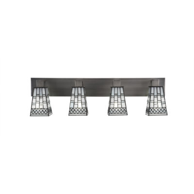Eurig 4 Light Bath Bar Shown In Graphite Finish With 5" Square Pewter Art Glass