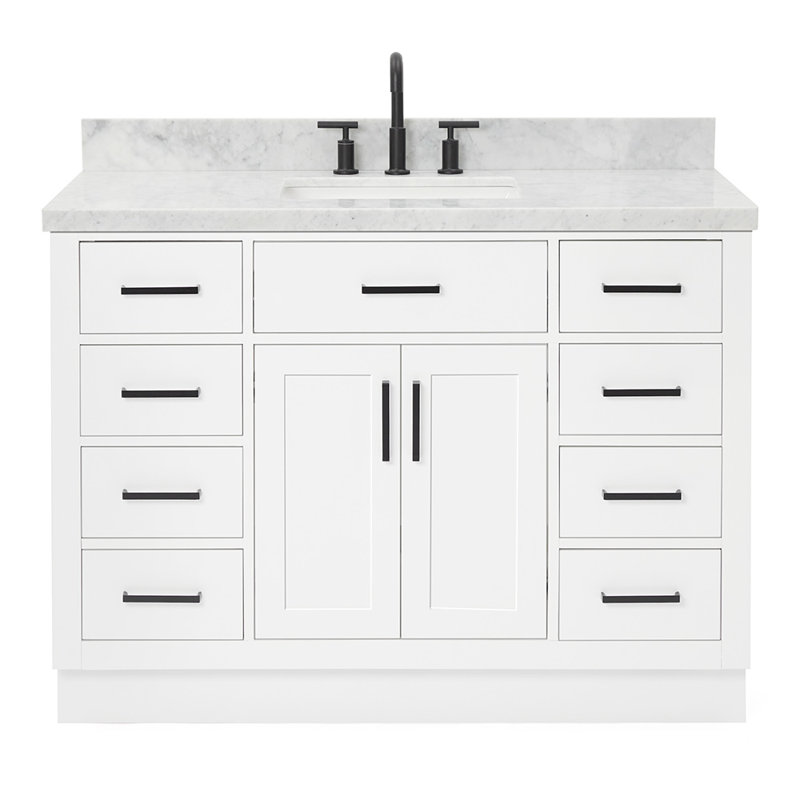 Tidworth 48'' Solid Wood Single Bathroom Vanity with 1.5'' Carrara Marble Top Sink, Rectangular, White