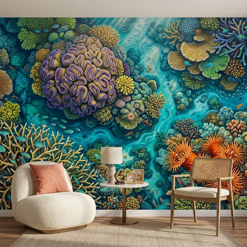 Décoration murale Corail, 200 po x 120 po, Texturé non collé