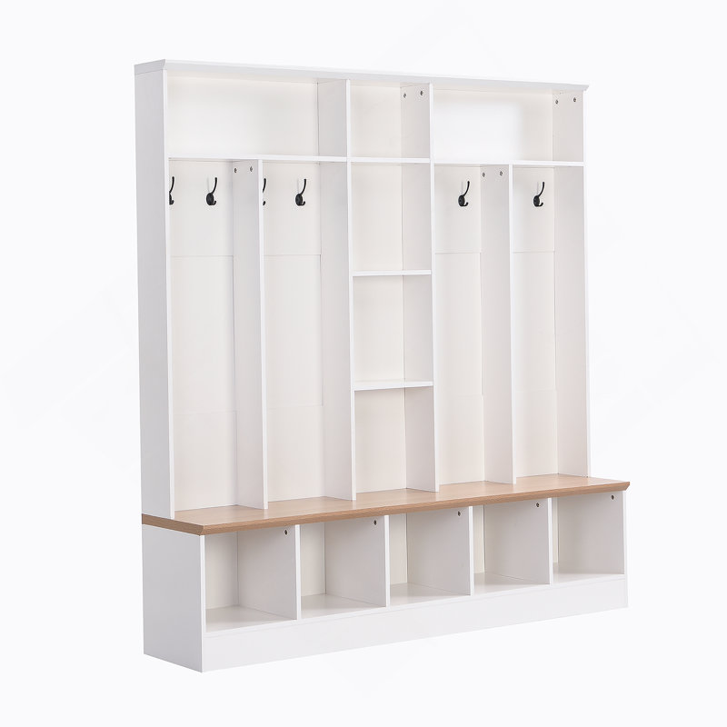 Wide Design Hall Tree with Storage Bench, Minimalist Shoe Cabinet with Cube Storage & Shelves, Multifunctional Coat Rack with 8 Hooks