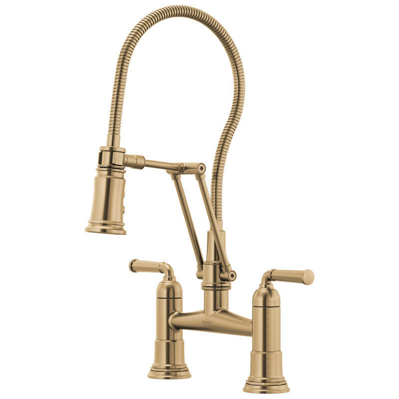 Rook® Articulating Bridge Faucet with Finished Hose, Luxe Gold